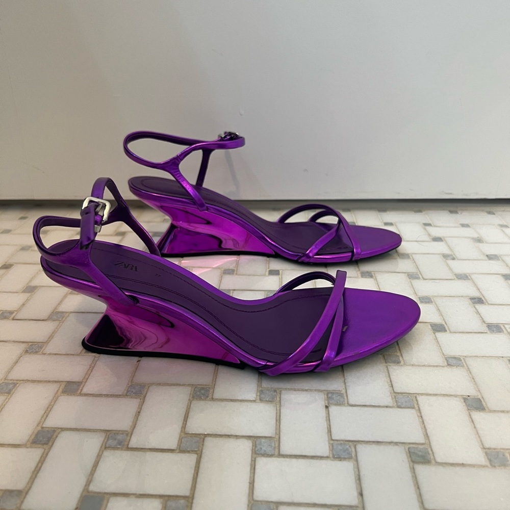 Zara Metallic Wedge Sandals